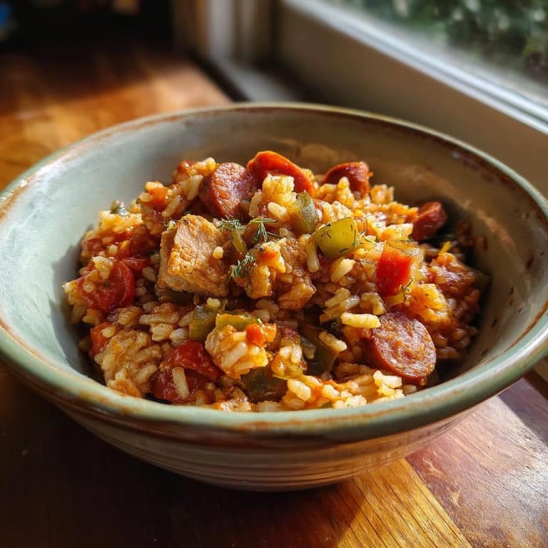 A bowl of flavorful Cajun jambalaya, a classic dish from Cajun and Creole recipes.